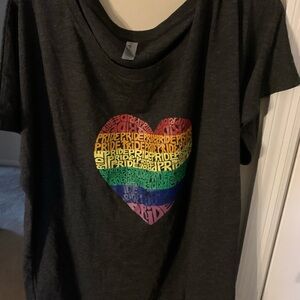 Gray T-Shirt with Rainbow Heart‎ Design